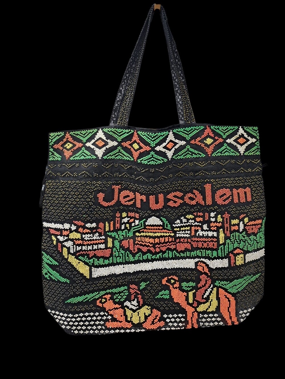 Multi-Color Beaded "Jerusalem" Drawstring Tote Bag - Picture 2 of 6